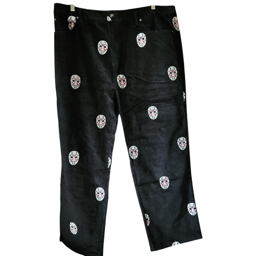 Friday The 13th Corduroy Pants XL Jason Voorhees Mask Horror Black 41x29 NWT